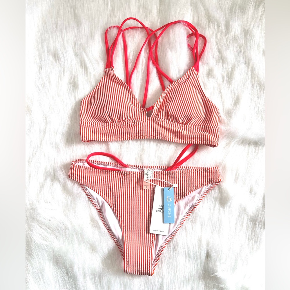 NWT Orange & White Stripe Strappy Bikini Sets